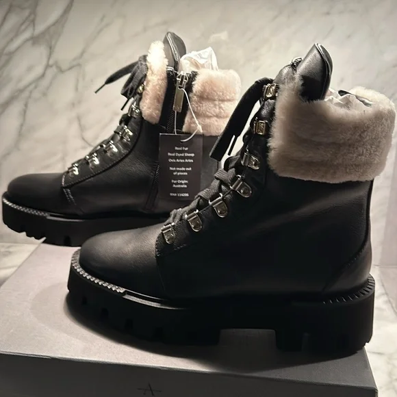 Aquatalia Alyssa Shearling trimmed Weatherproof Leather Calfskin Boots - Picture 3 of 8